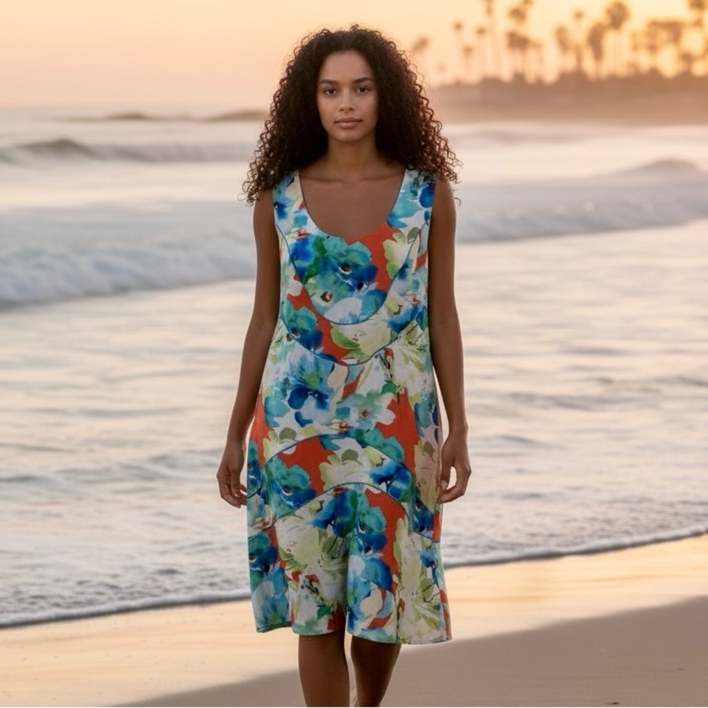 Sundance 100% Silk Floral Dress Size 12 Boho Resort Midi